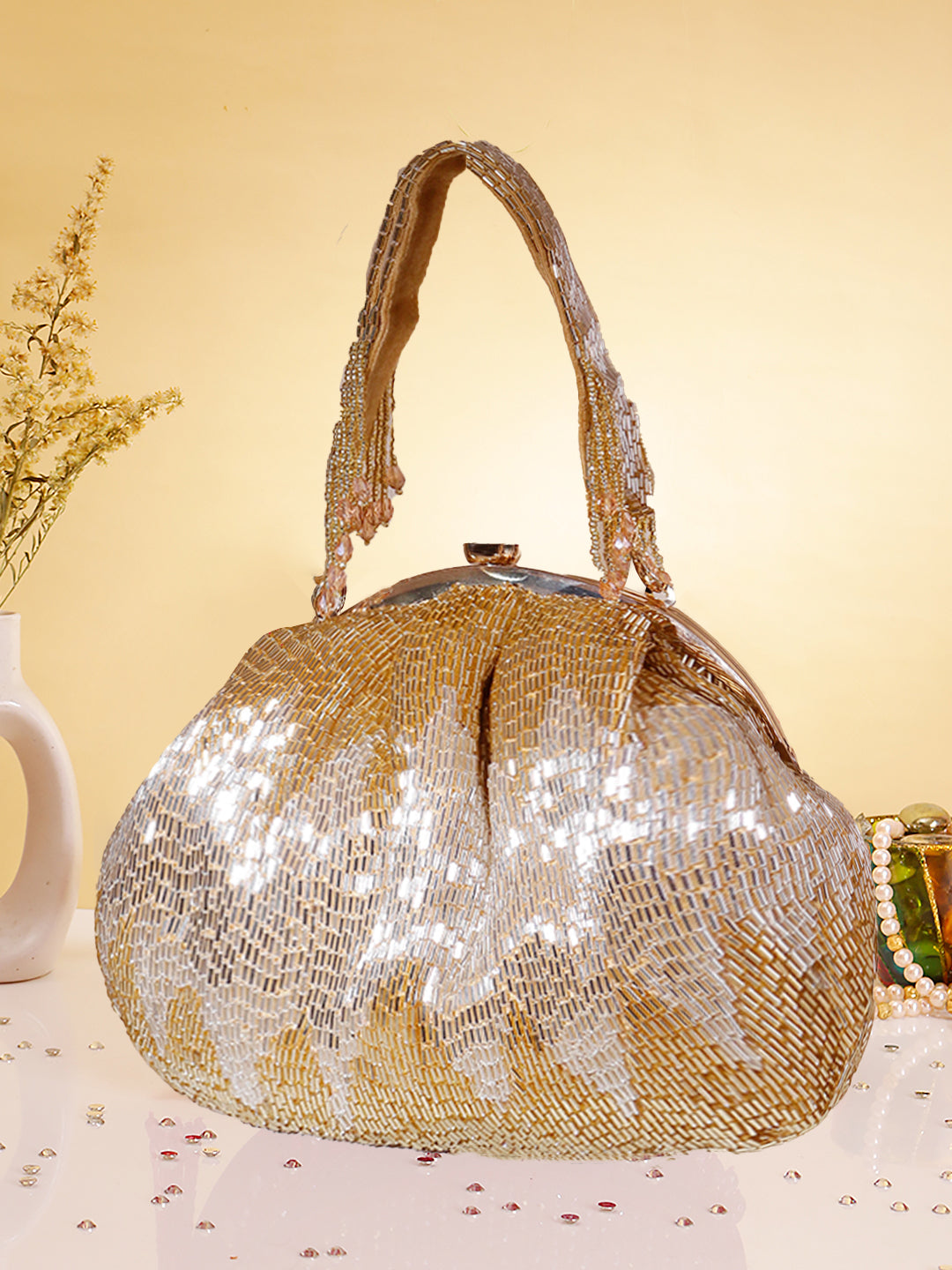 Swisni golden half frame clutch bag - Main Image