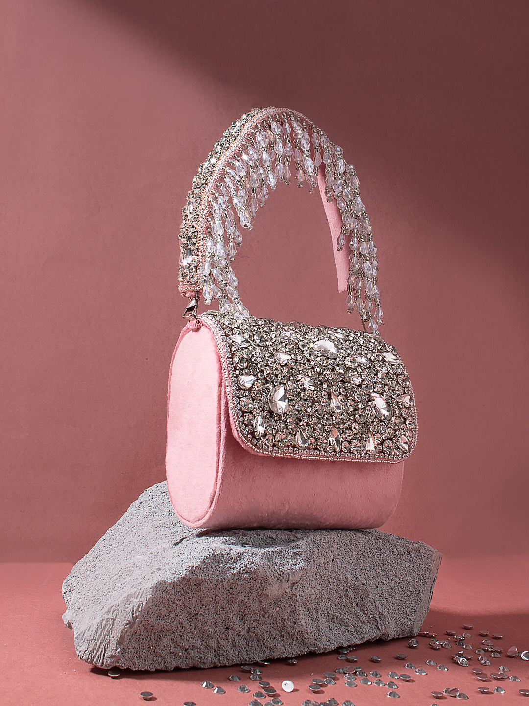 Swisni mini pink crystal clutch bag - Main Image