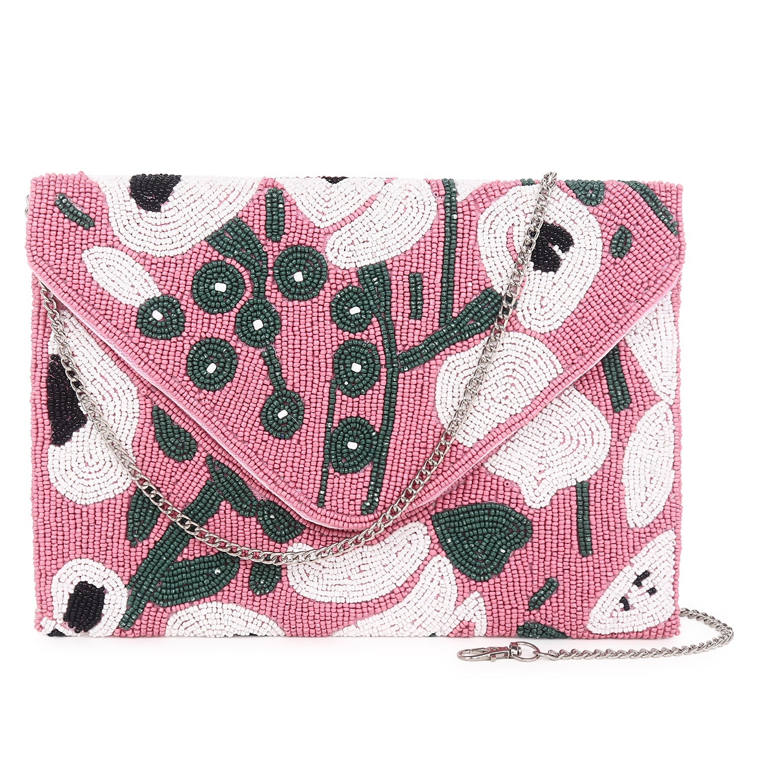Pink beaded clutch bag