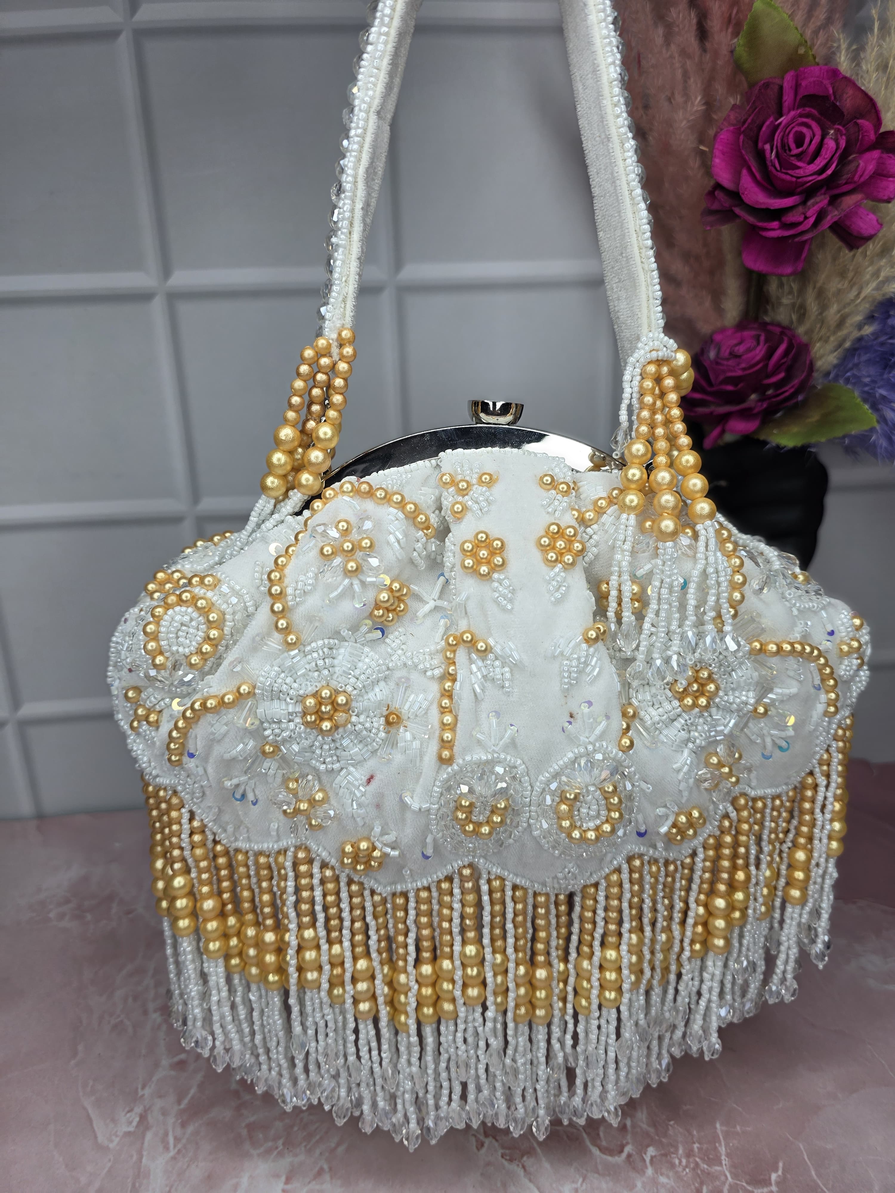 White Embroidered batua bag