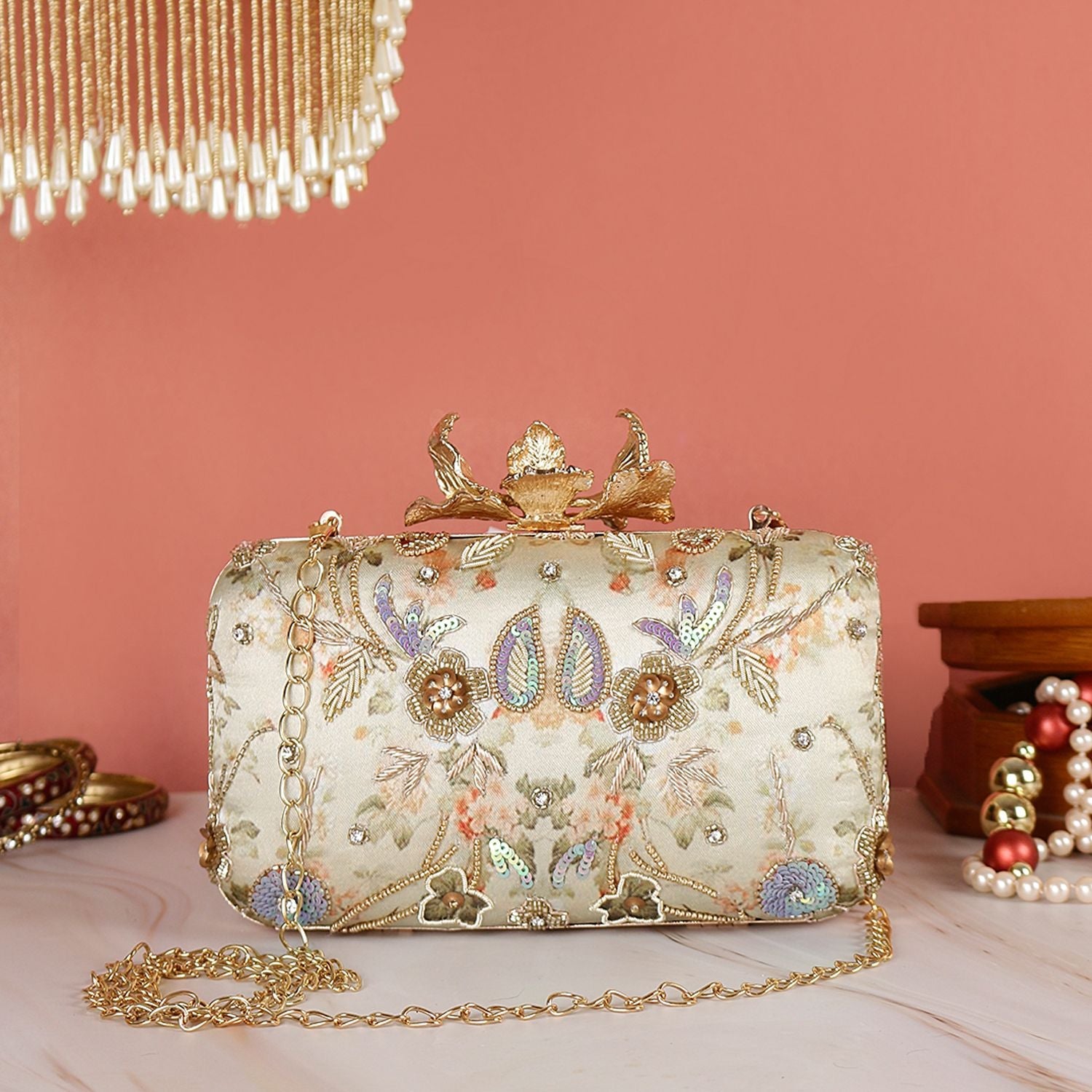 PRINTED EMBROIDERED CLUTCHES
