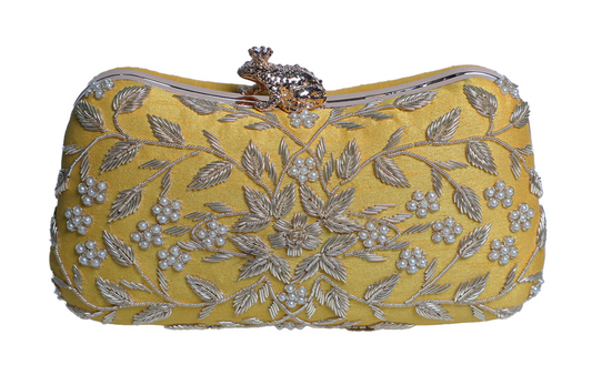 Designer Zardosi Shiny Yellow Clutch  for Women & Girls