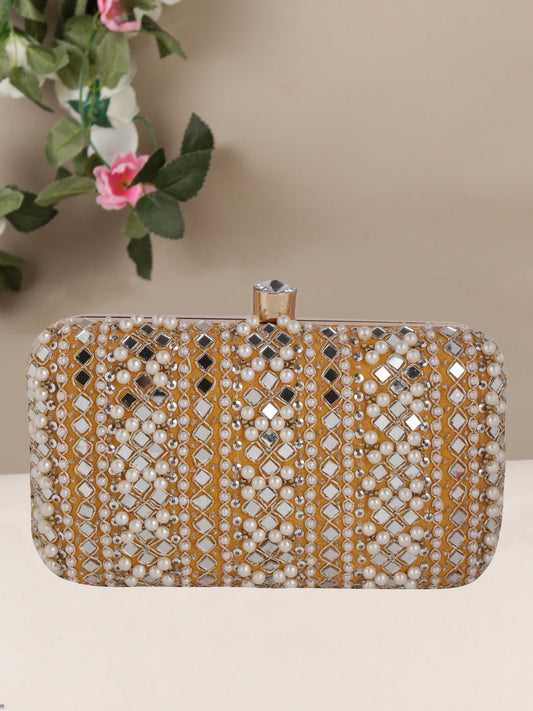 Swisni golden embroidered clutch bag