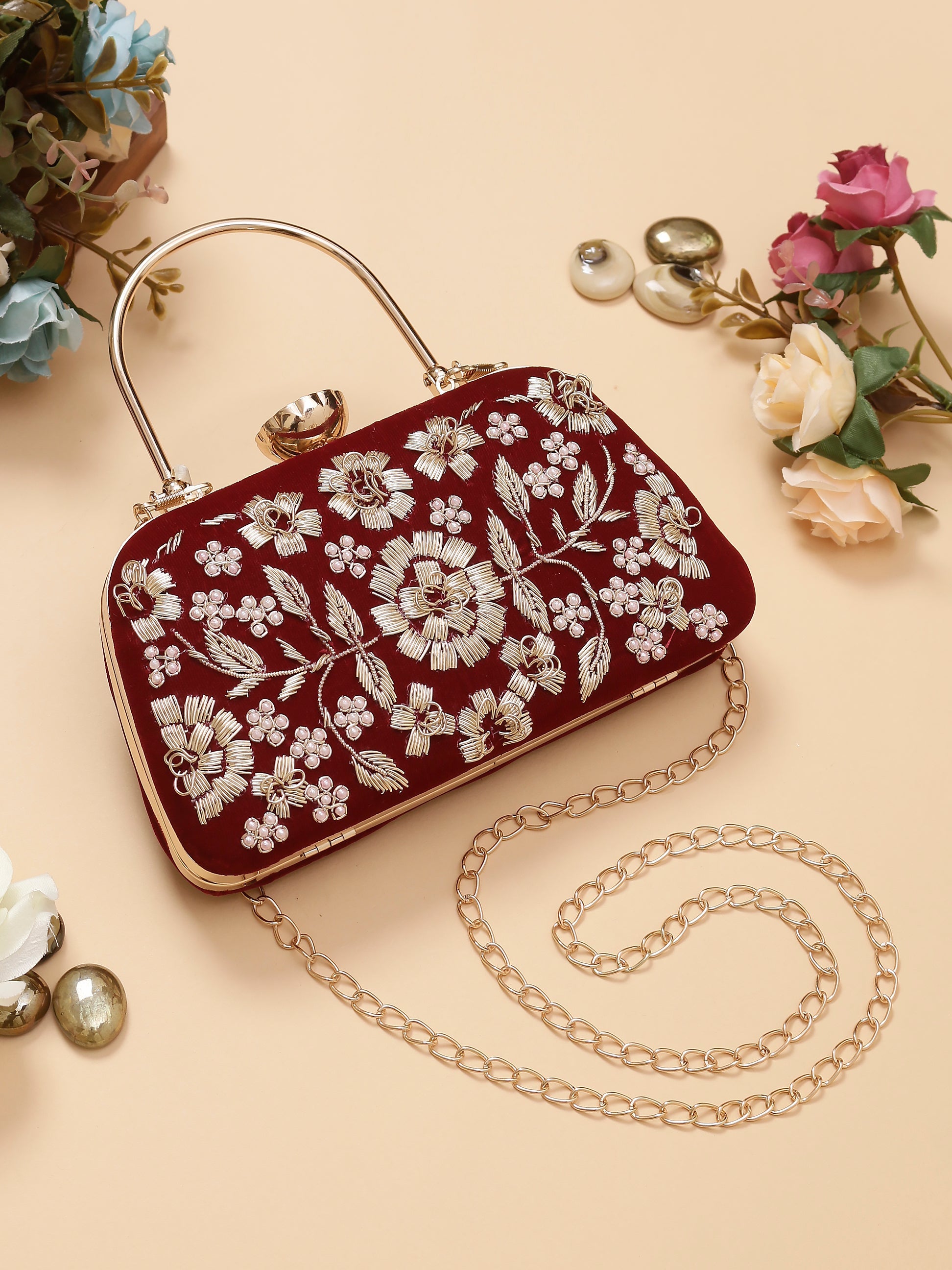 Swisni maroon dabka clutch bag