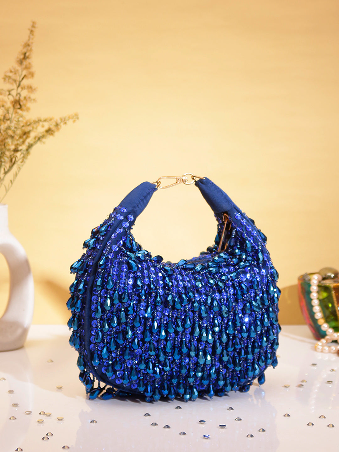 Swisni luxury blue crystal clutch bag
