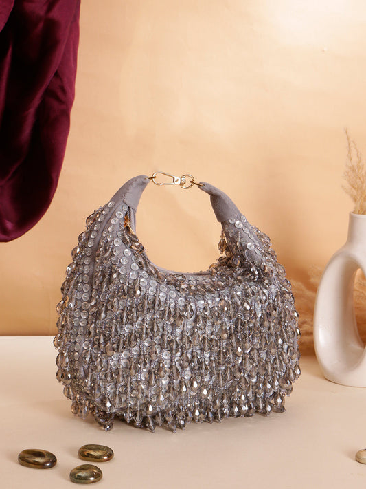 Swisni luxury grey crystal clutch bag