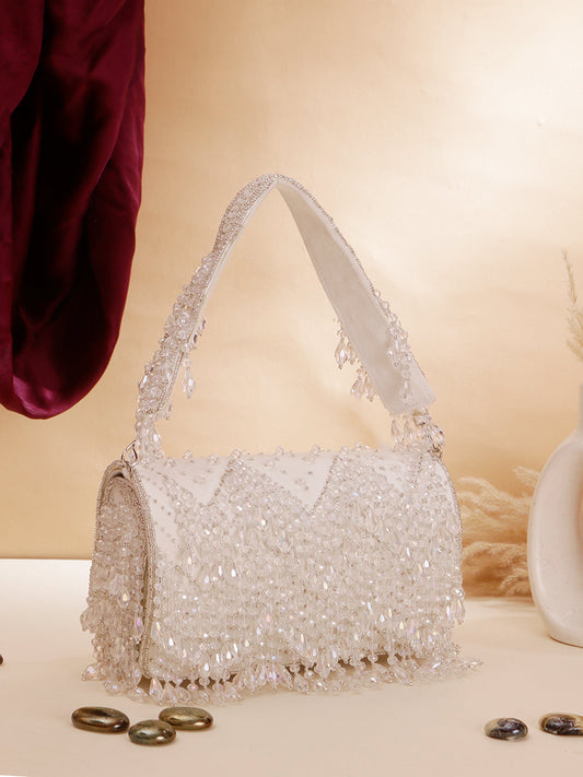 Swisni white crystal big flap clutch bag