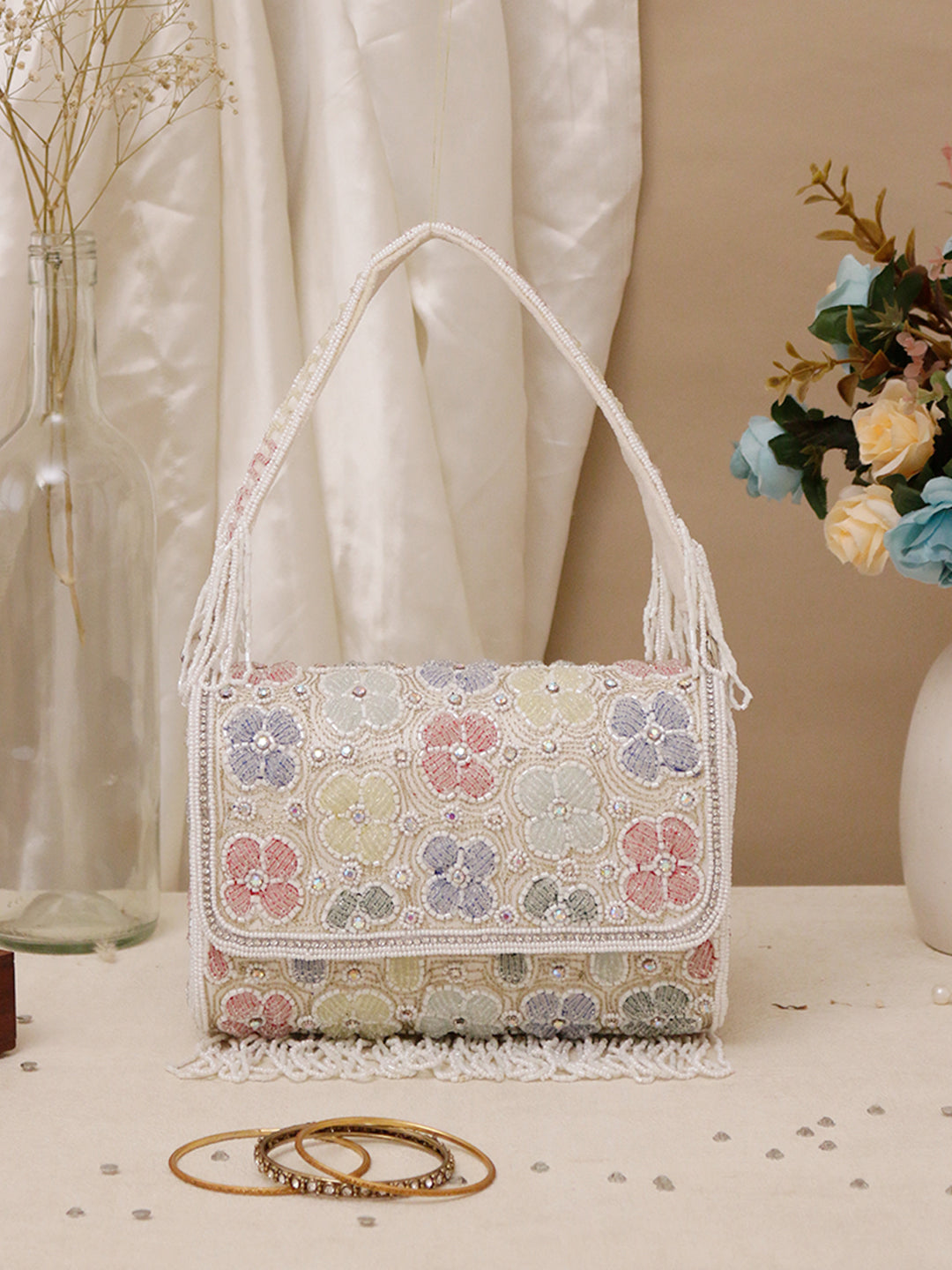 Swisni White multi flap clutch bag