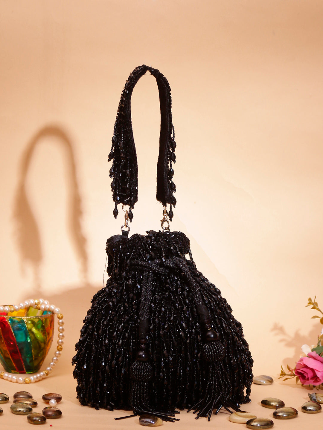 Swisni black crystal potli bag