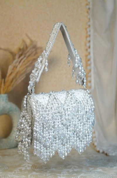 White Crystal Flap Bag