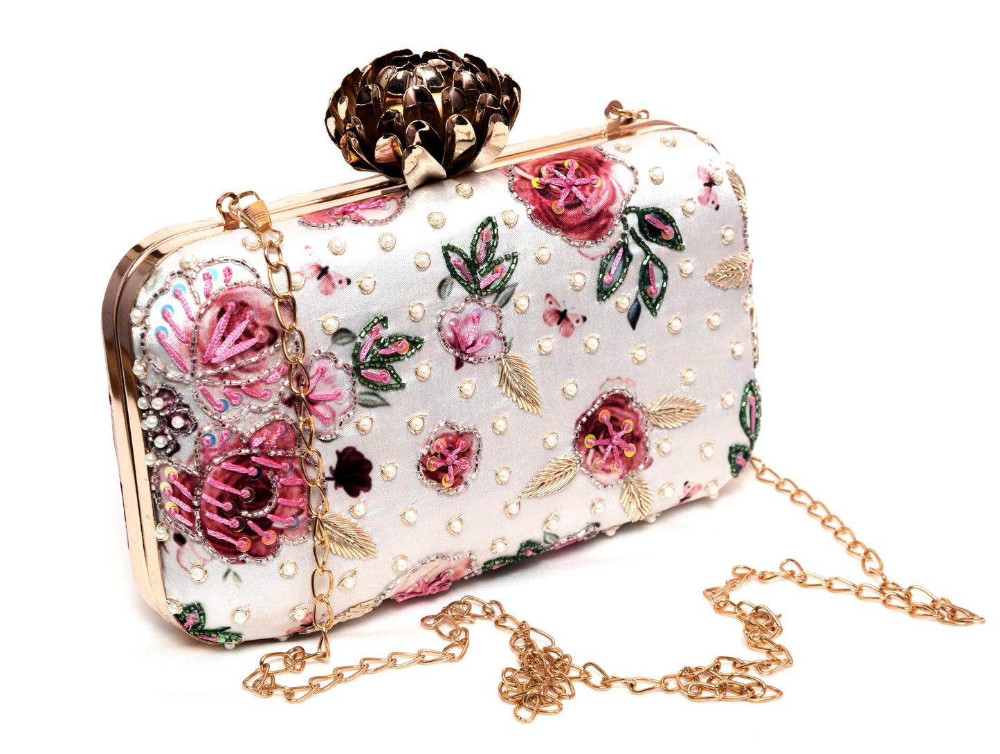 Fresh Floral Print Creamish Shade Designer Clutch  for Women & Girls