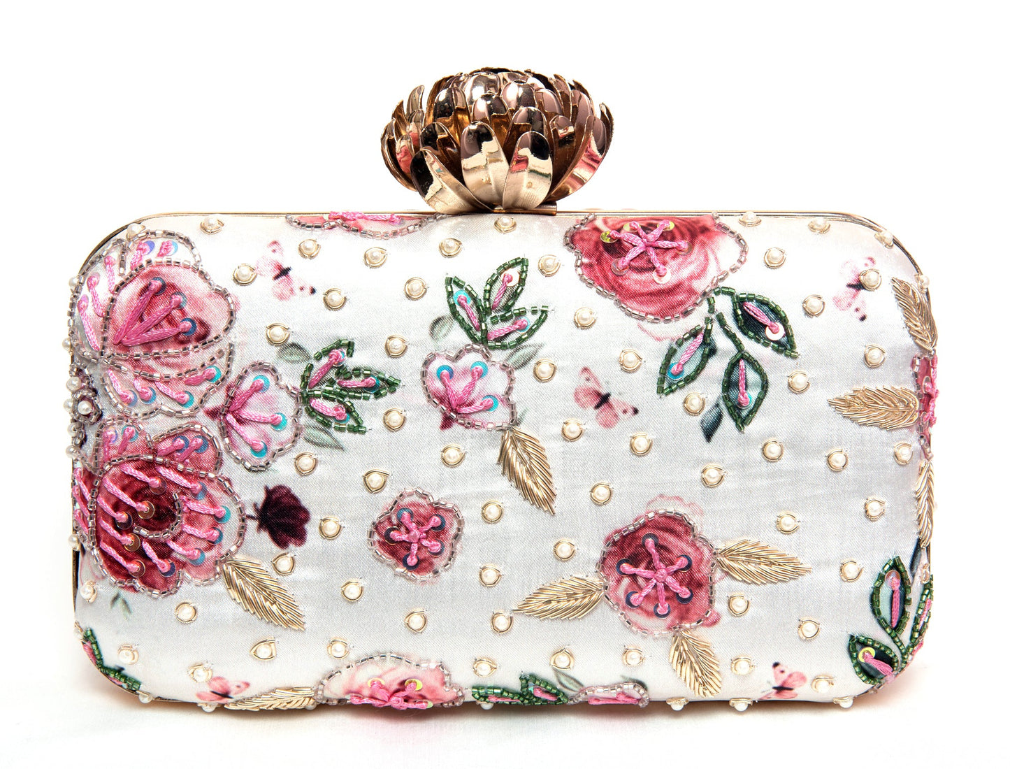 Fresh Floral Print Creamish Shade Designer Clutch  for Women & Girls