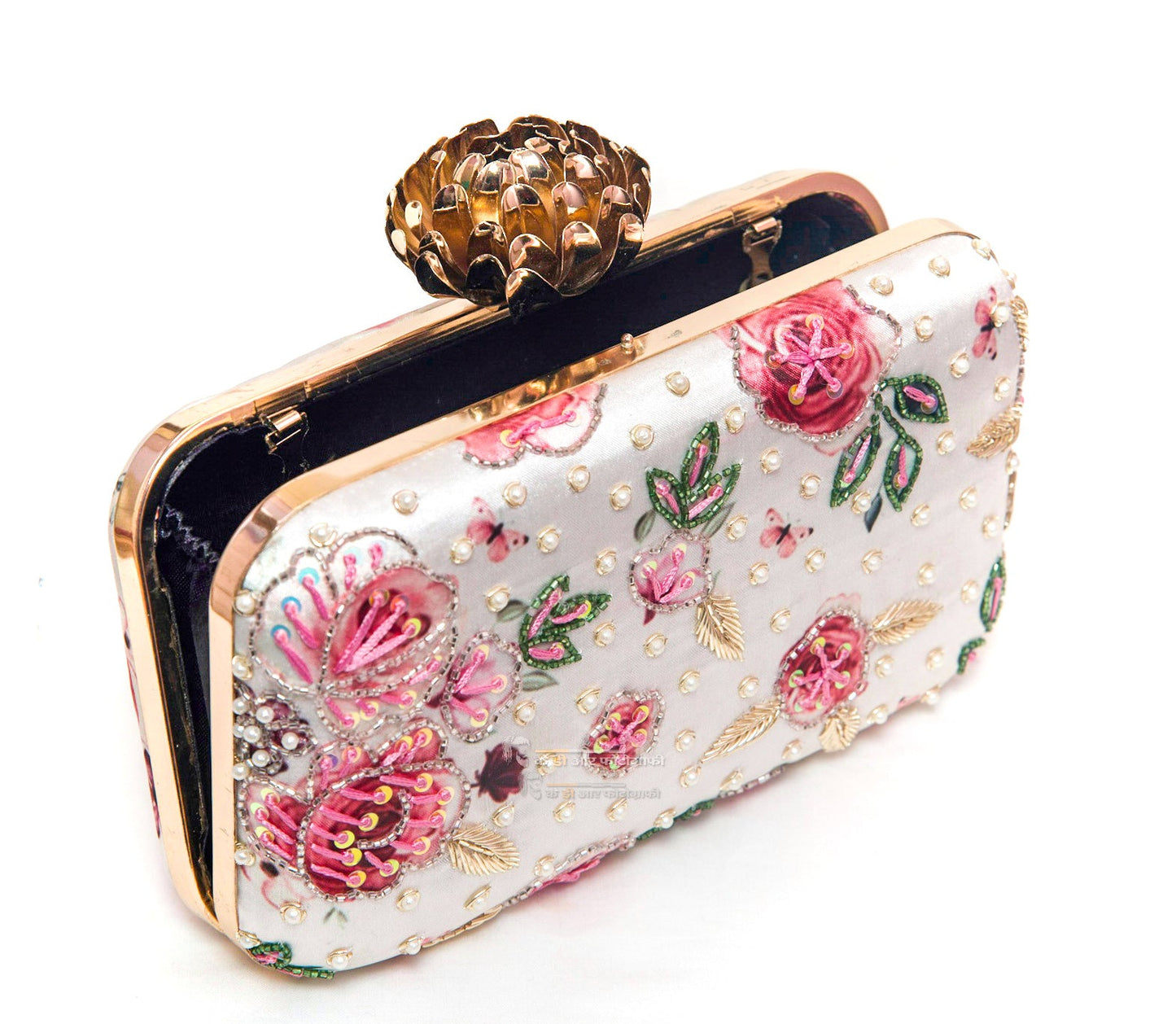 Fresh Floral Print Creamish Shade Designer Clutch  for Women & Girls