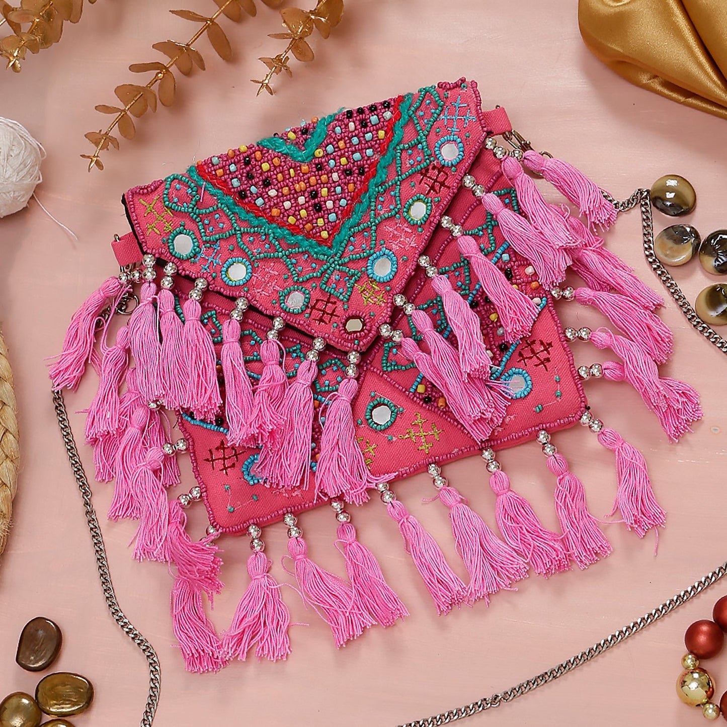 Swisni pink banjara boho bag