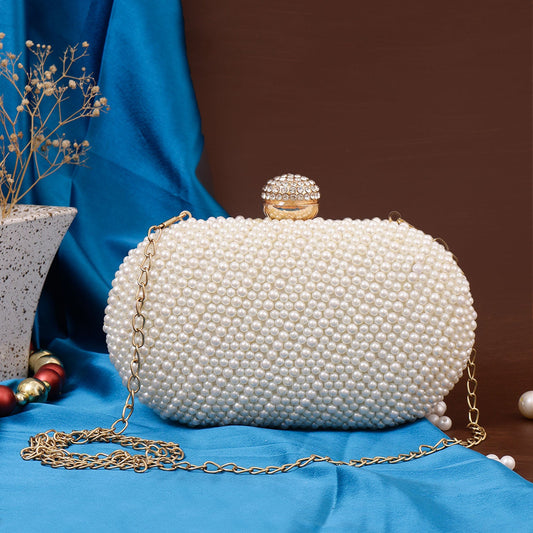 Swisni oval pearl clutch bag