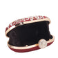 Softy embroidered silk maroon oval clutch