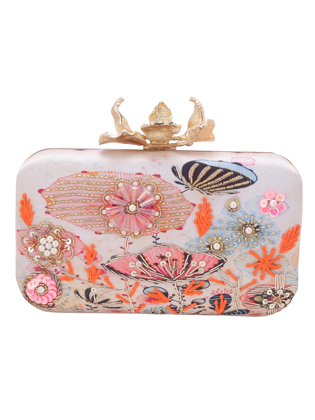 Eye catchy embellishment designer clutch