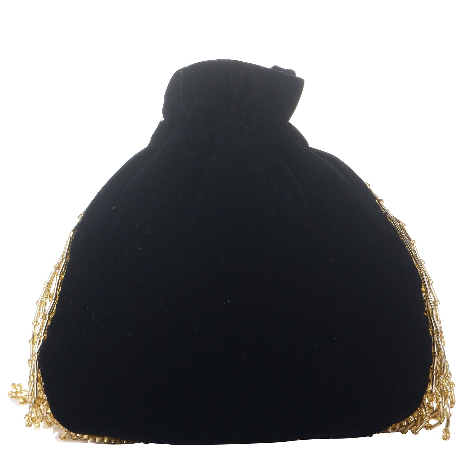 SWISNI BLACK VELVET PEACOCK POTLI BAG