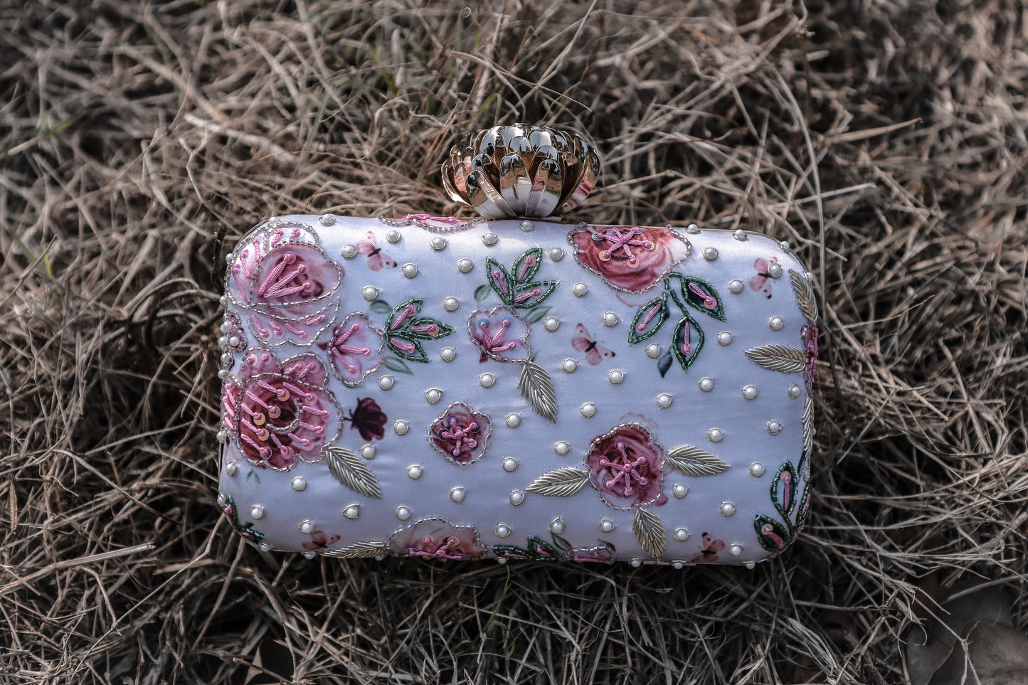 Fresh Floral Print Creamish Shade Designer Clutch  for Women & Girls