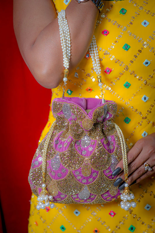 Lavender heavy embrodiered potli bag