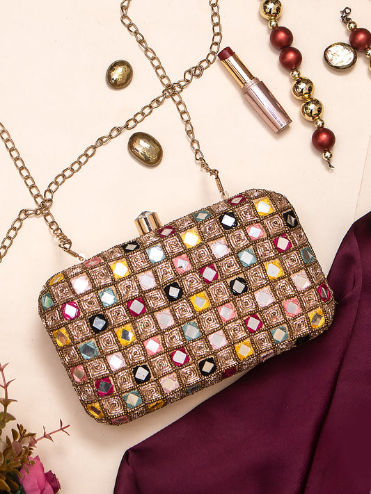 swisni mirror embroidery clutch