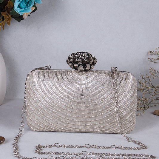 swisni silver embroidered clutch