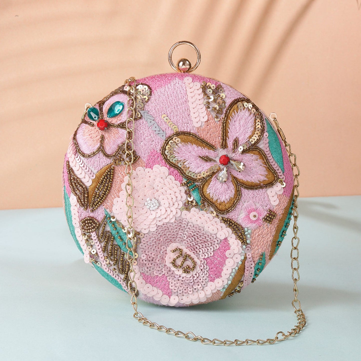 Modish Handmade Embroidery Round Shape  Clutch Bag  For Party