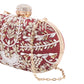 Softy embroidered silk maroon oval clutch