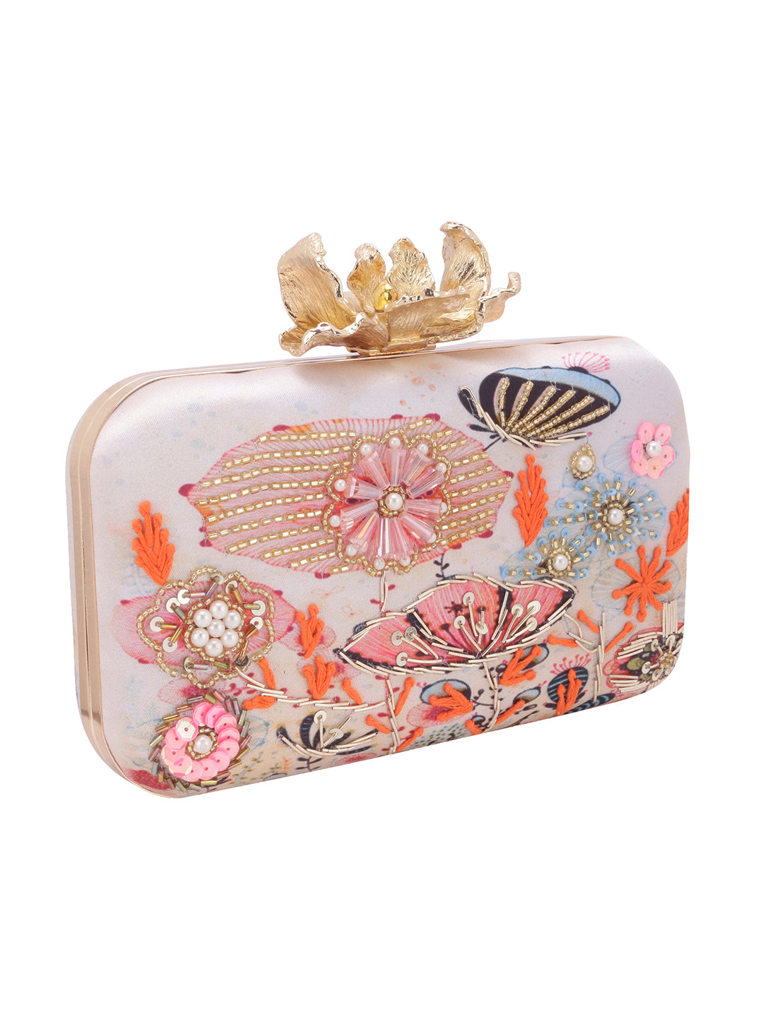 Eye catchy embellishment designer clutch