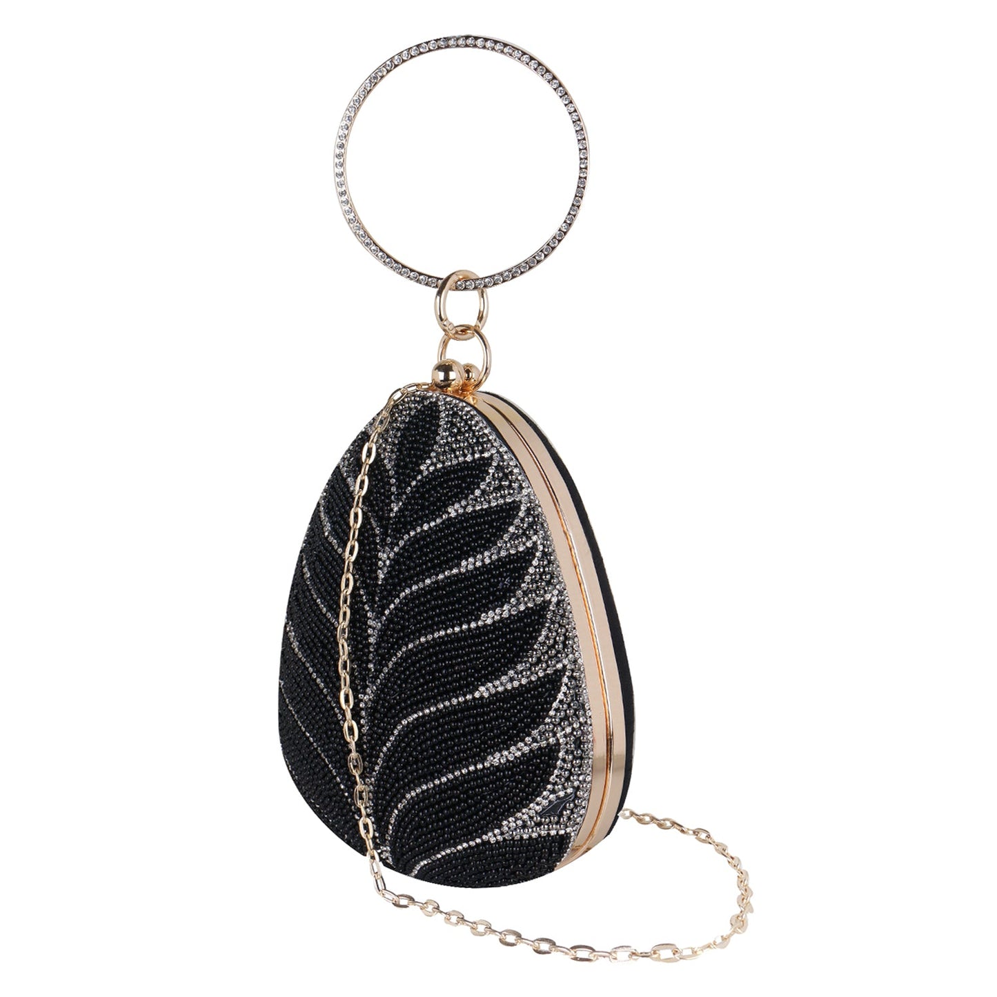 Exclusive Embroidered egg shape Designer black  clutch