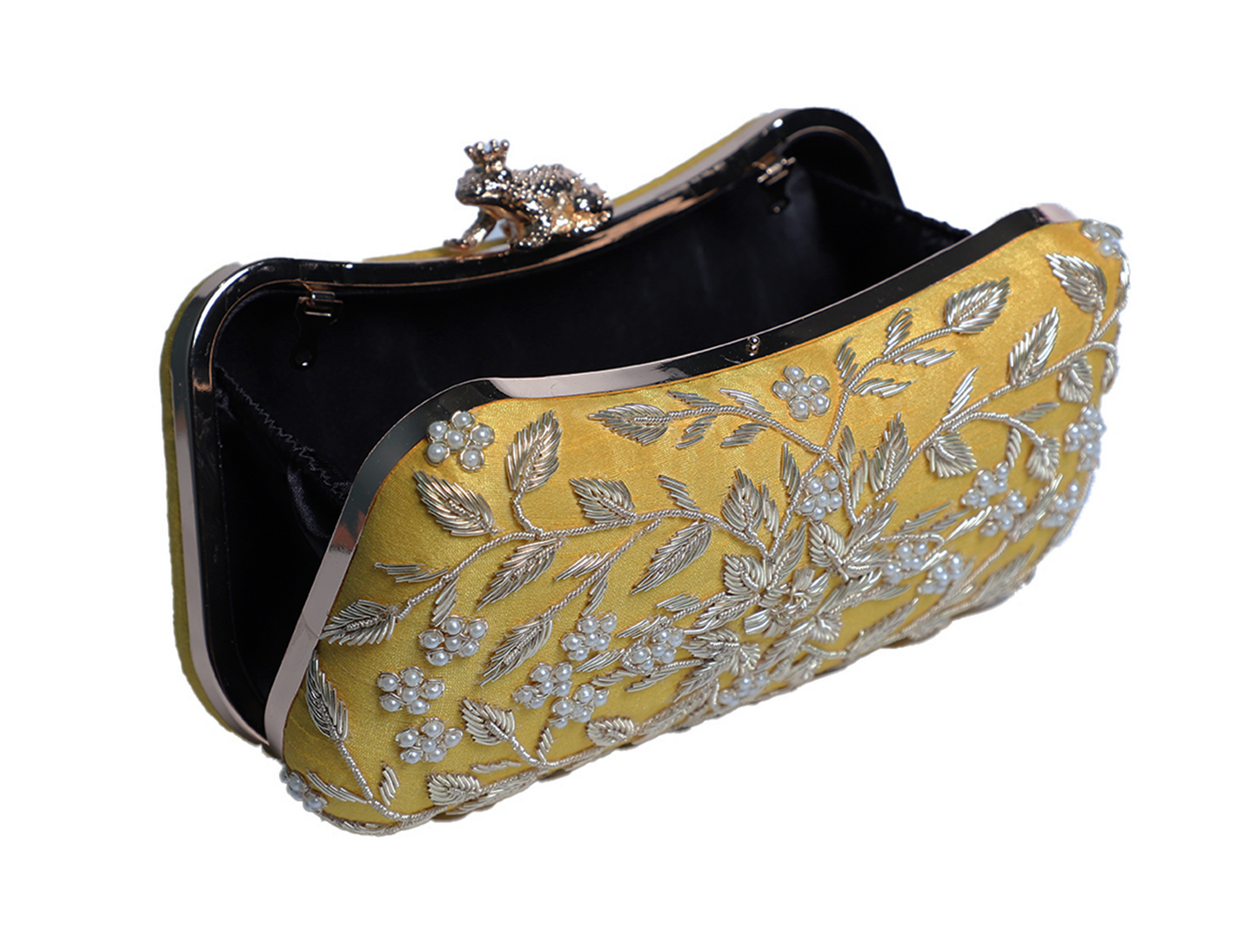 Designer Zardosi Shiny Yellow Clutch  for Women & Girls