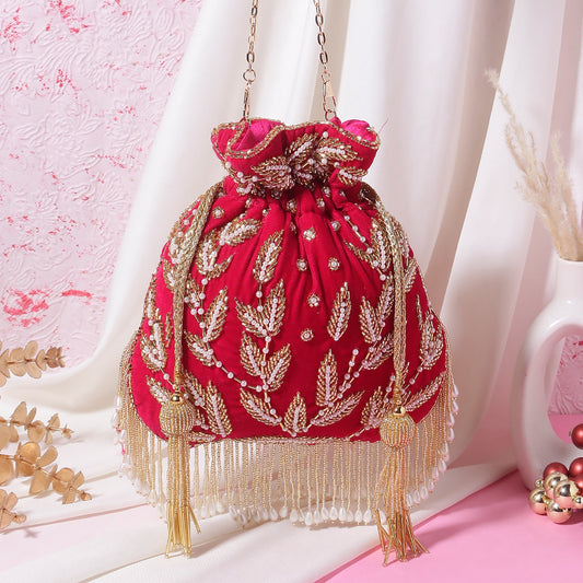 Swisni red velvet potli bag