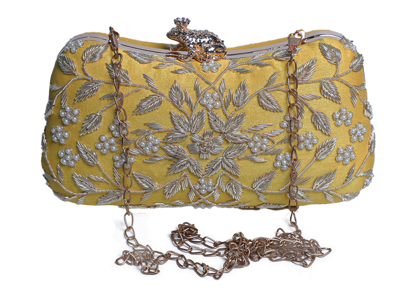 Designer Zardosi Shiny Yellow Clutch  for Women & Girls