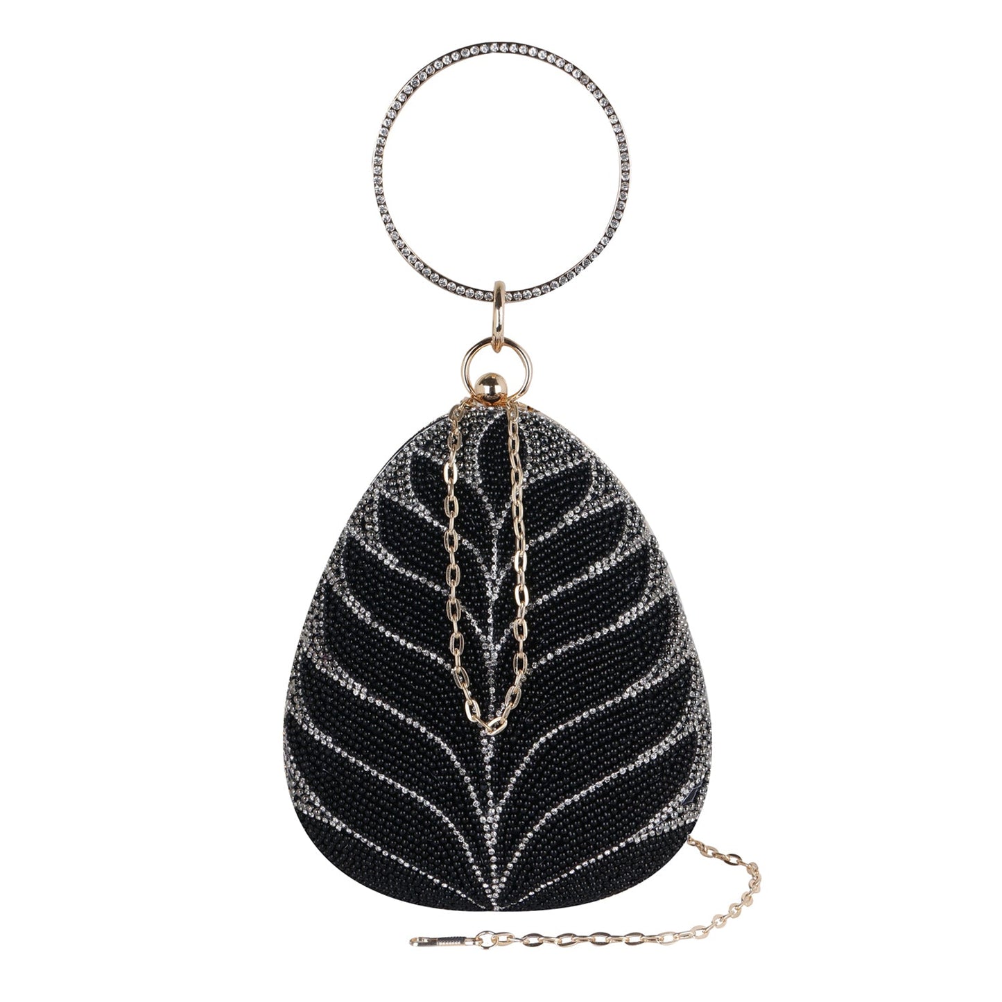 Exclusive Embroidered egg shape Designer black  clutch