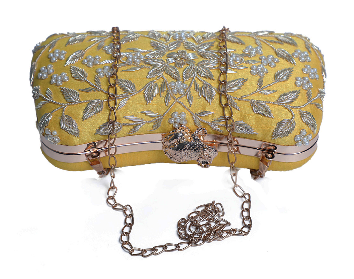 Designer Zardosi Shiny Yellow Clutch  for Women & Girls