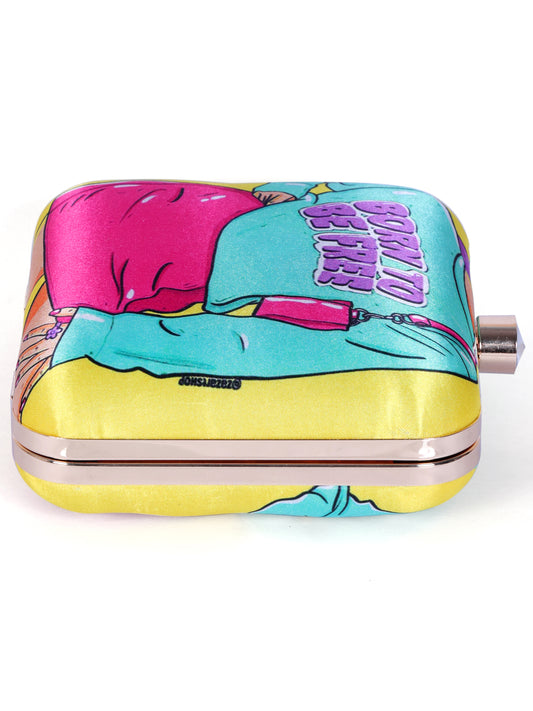 PRINTED DIGITAL CLUTCH BAG BORN TO BE FREE