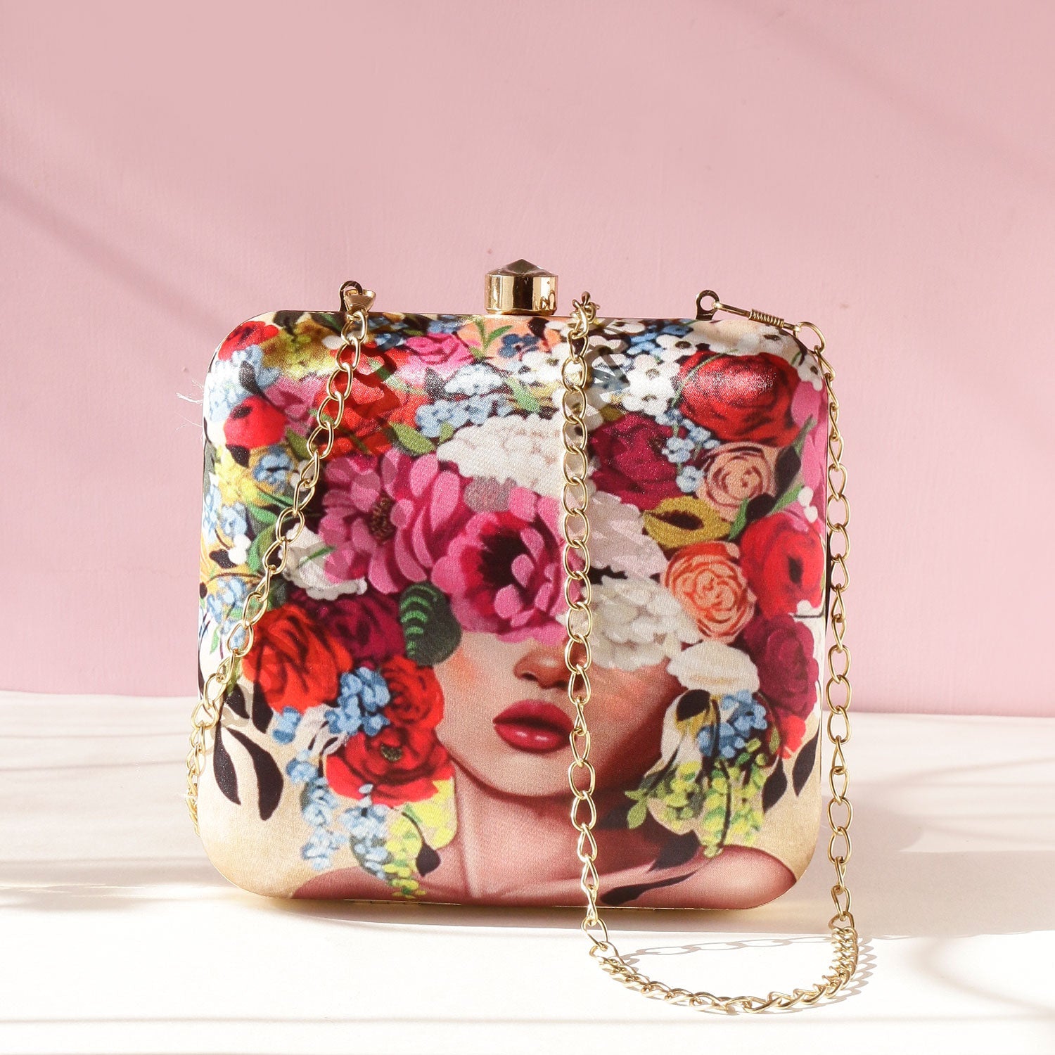 Head Of Flower Digital Print Box Clutch For Girls  for Women & Girls