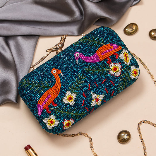 Swisni duck design embroidered clutch