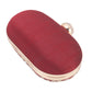 Softy embroidered silk maroon oval clutch