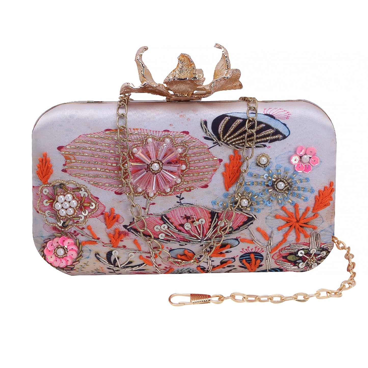 Swisni handmade printed embroidered clutch