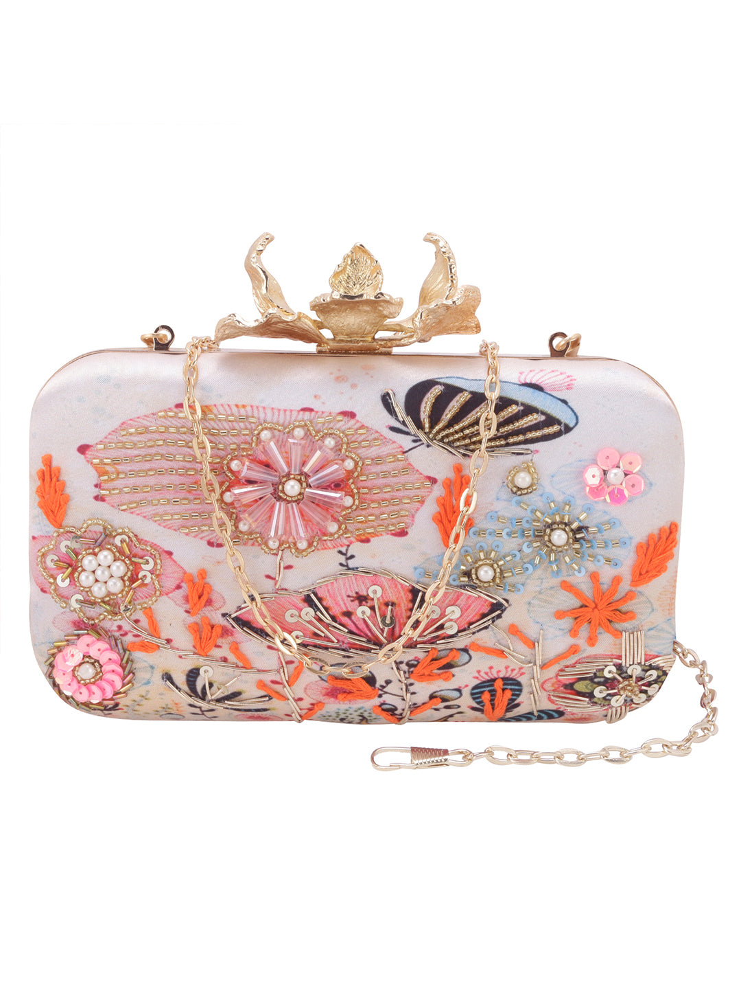 Eye catchy embellishment designer clutch