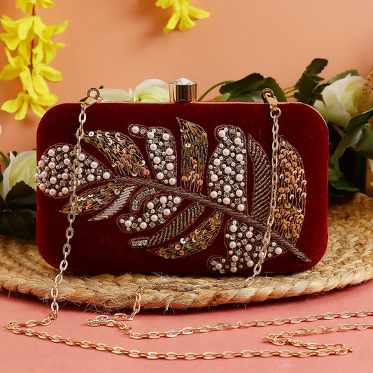 embroidered marron clutch for bride