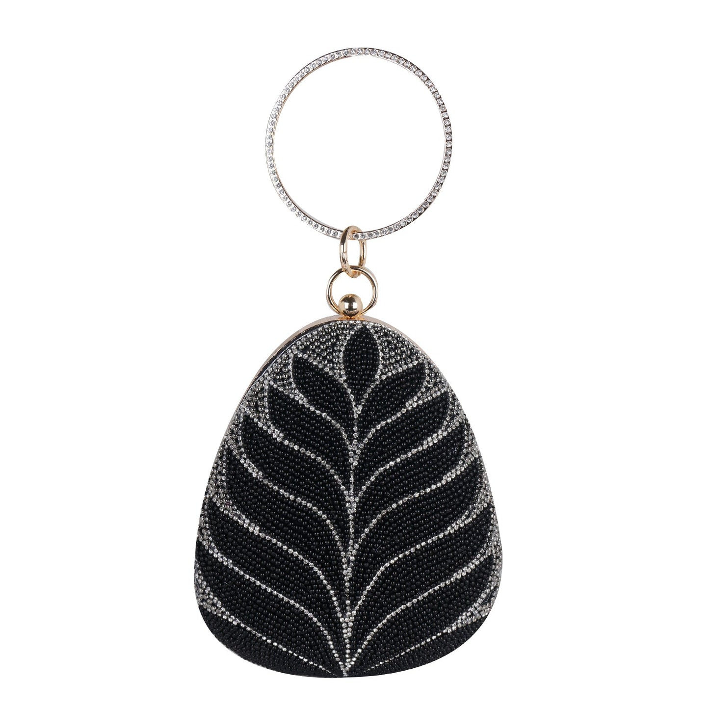 Exclusive Embroidered egg shape Designer black  clutch