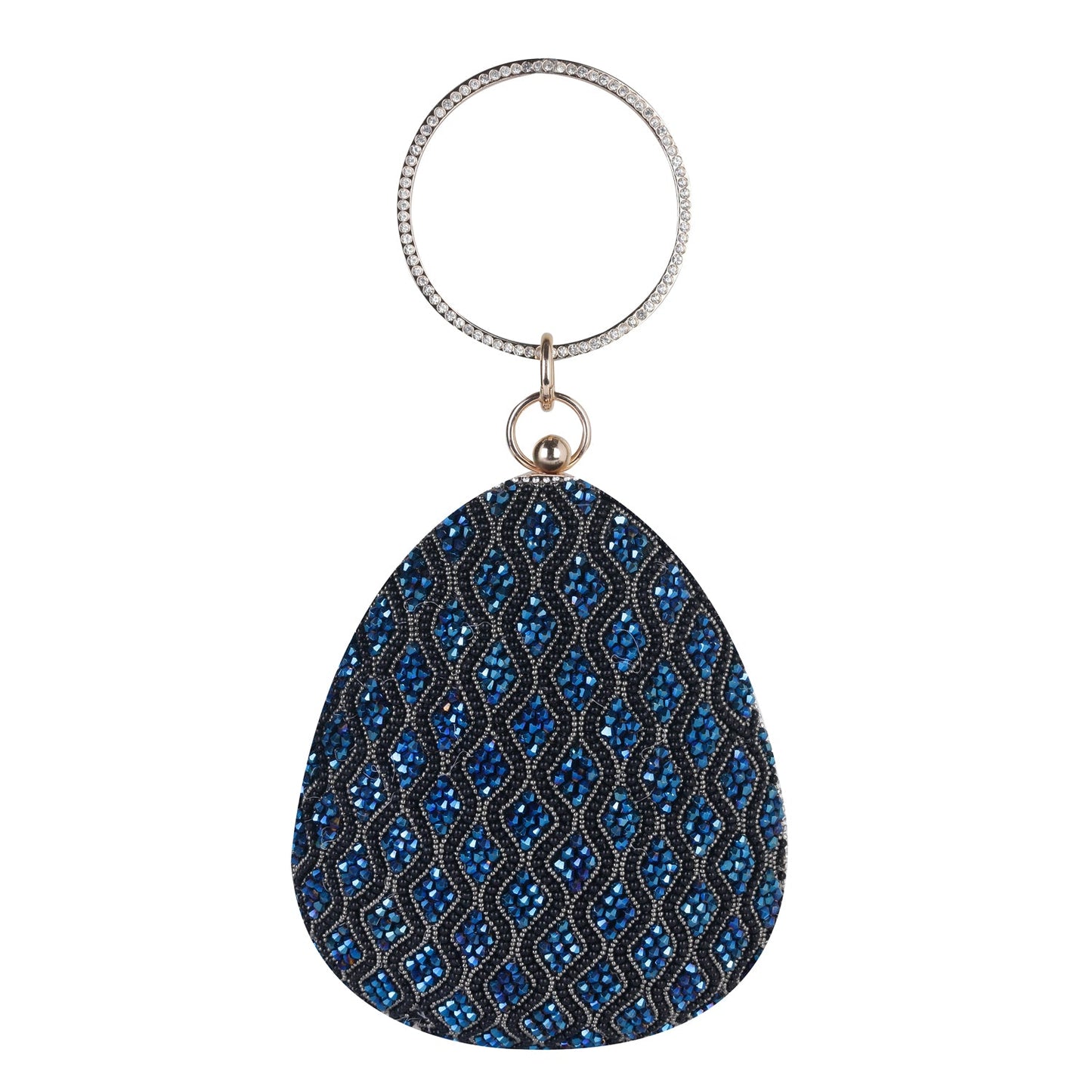 Elegant almond shape blue embelishmet clutch