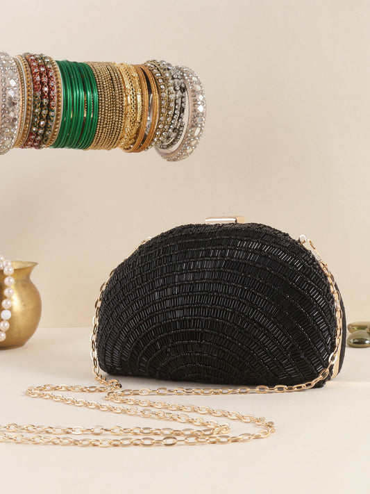 Swisni D shape embroidered black bag