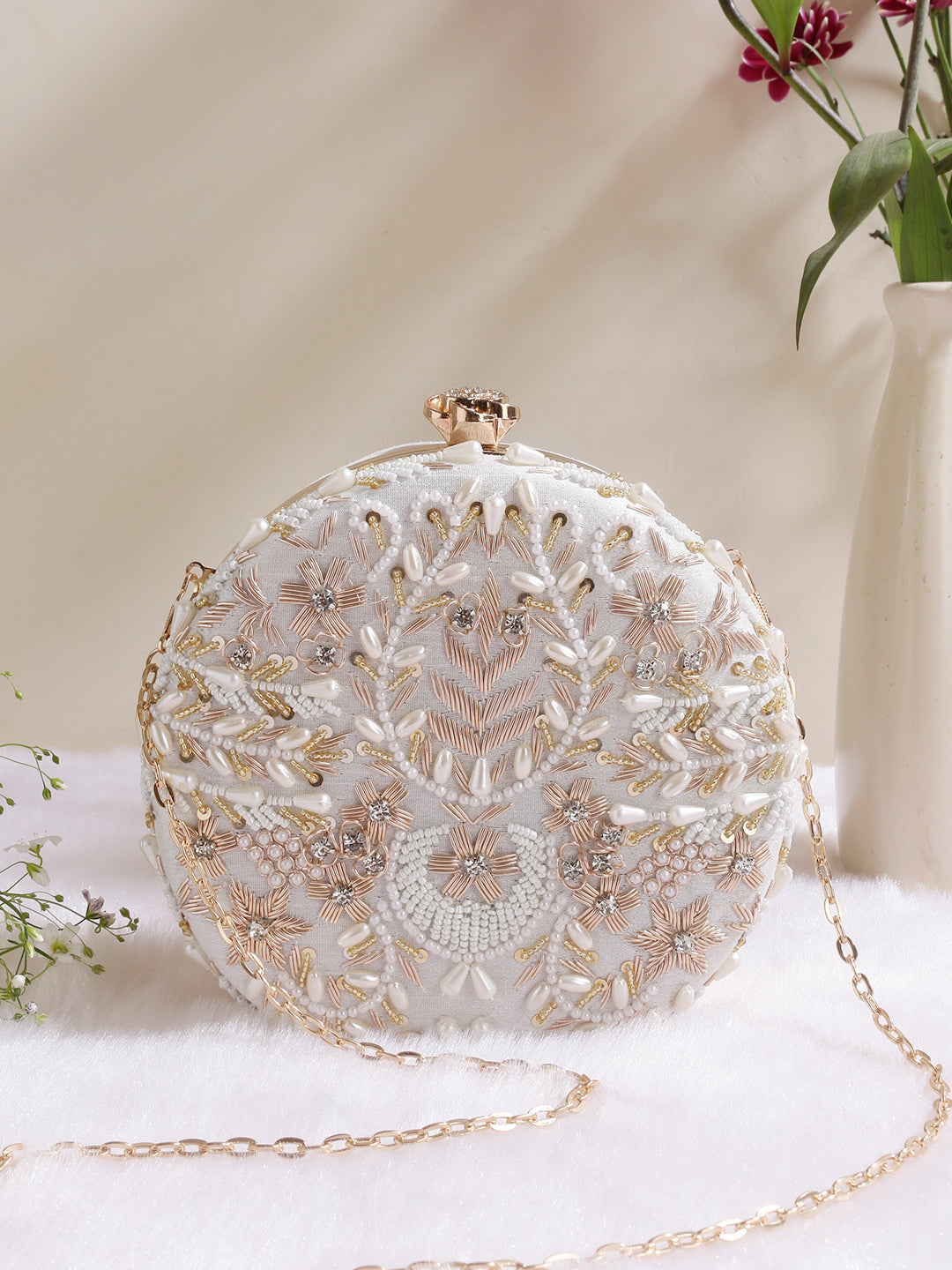 Swisni semi round embroidered clutch bag