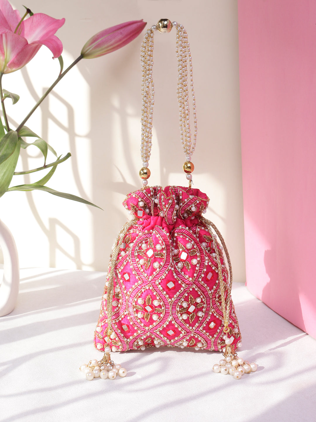 Swisni pink mirror potli bag