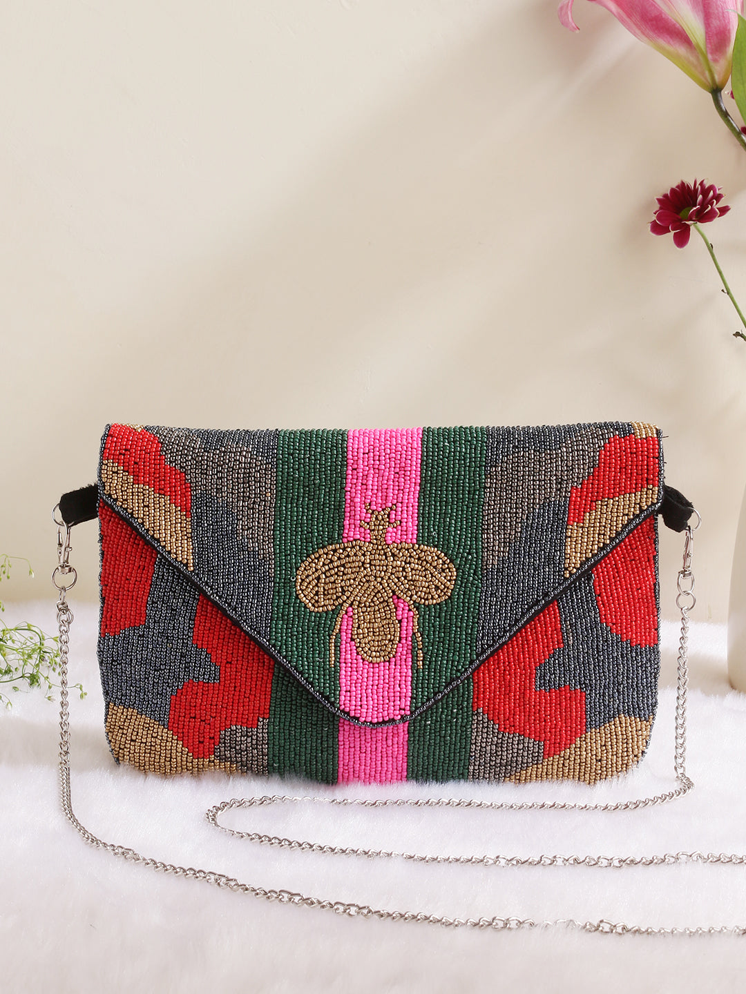 Swisni beaded multicolor clutch bag