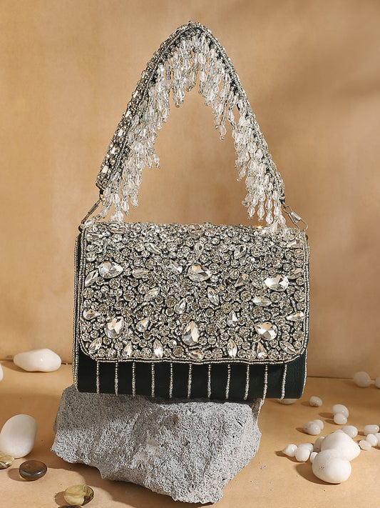 Swisni crystal stone clutch bag