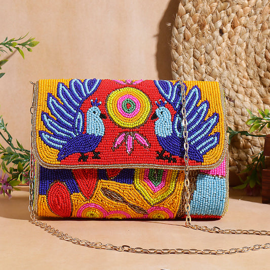 Bird design multicolor flap clutch